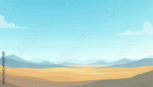 Serene Desert Landscape with Mountains and Light Blue Sky