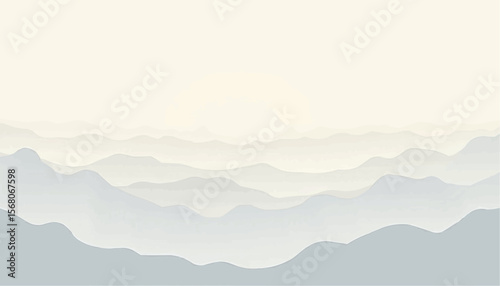 Pastel Mountain Range Minimalist Illustration Atmospheric Serene Landscape