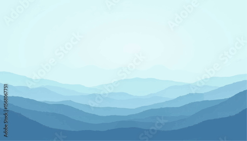 Blue Mountain Landscape with Layered Hills and Soft Sky