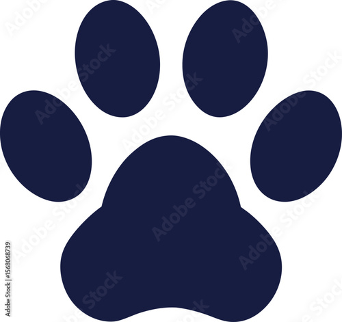 Navy blue paw print icon, stylized animal footprint, pet care logo, modern vector, bold design, veterinary symbol