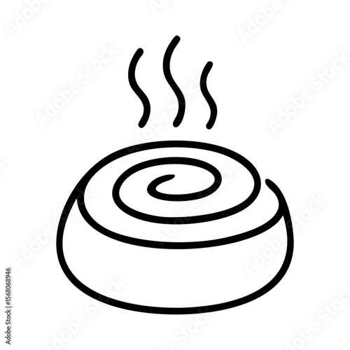 Hot cinnamon roll line icon with steam representing cozy autumn baking and sweet seasonal comfort