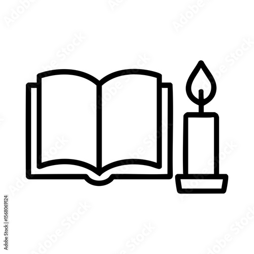 Cozy autumn reading icon with open book and candlelight in relaxing home setup