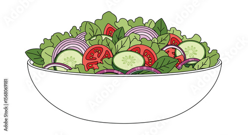 Fresh Garden Salad With Crisp Lettuce Tomato Onion and Cucumber Ingredients