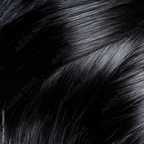 close up Sleek black hair on female back against pink background