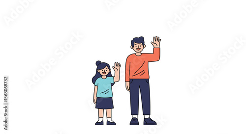 Friendly people waving hello with happy greetings and welcome gestures