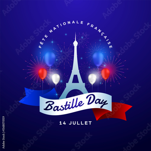 Happy bastille day social media background design, square banner and greeting template of french national day celebration july 14th