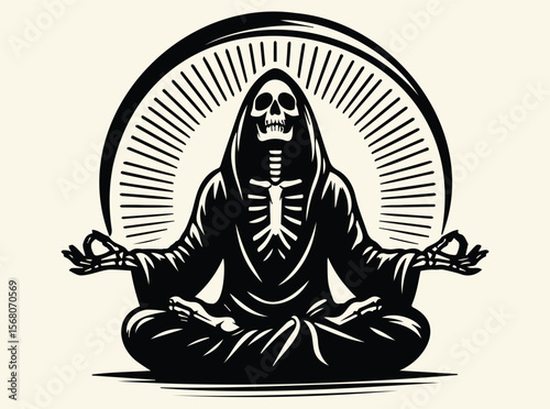 Meditating Grim Reaper Skull Art Print for Spiritual Edgy Decor and Unique Design Inspiration