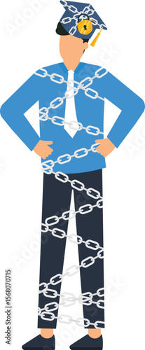 Student Debt Illustration Concept Graduate Chained Down Financial Burden Education Crisis College Loan Crisis Economic Struggle Illustration