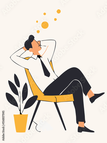 Man relaxing armchair. Young man relaxing in armchair, sitting. Vector illustration. 