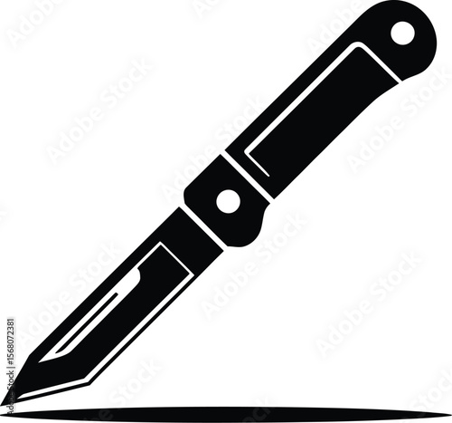 Black silhouette of a surgical scalpel knife isolated on transparent background silhouette