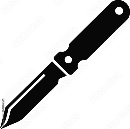 Black silhouette of a sharp pointed knife isolated on transparent background silhouette
