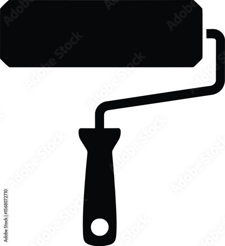 Black silhouette of a paint roller isolated on transparent background silhouette