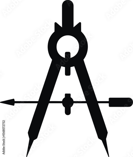 Black silhouette of a drafting compass tool isolated on transparent background