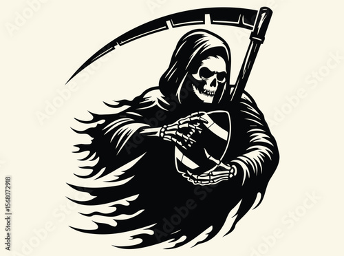 Grim Reaper with Football Art Print for Sports and Gothic Decor Enthusiasts