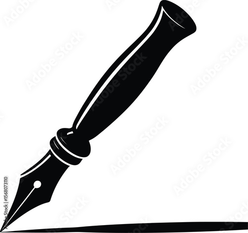 Classic fountain pen writing a line silhouette isolated on transparent background