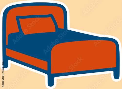 Simple hand-drawn bed furniture line art, cartoon flat style.