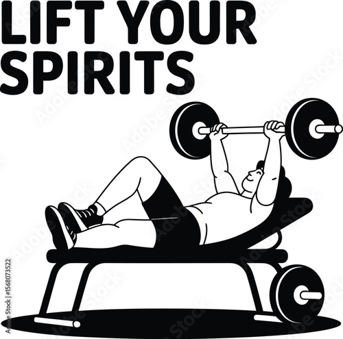 Man lifting weights on bench press silhouette isolated on transparent background
