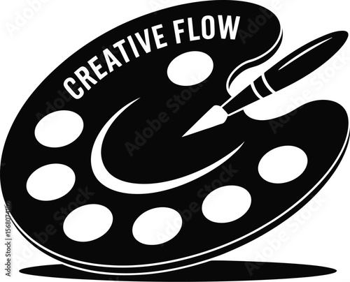 Artistic creative flow silhouette with paint palette and brush isolated on transparent background