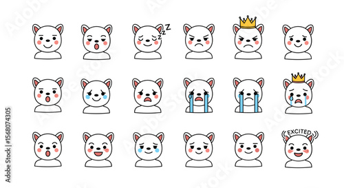 Collection of Cute Pixel Art Bear Faces Expressing a Range of Emotions and Feelings for Digital Design and Applications