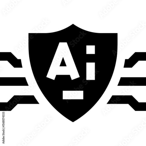 Secure Artificial Intelligence Shield Icon Representing Advanced Cyber Protection and Data Security for Digital Systems and Machine Learning Technology
