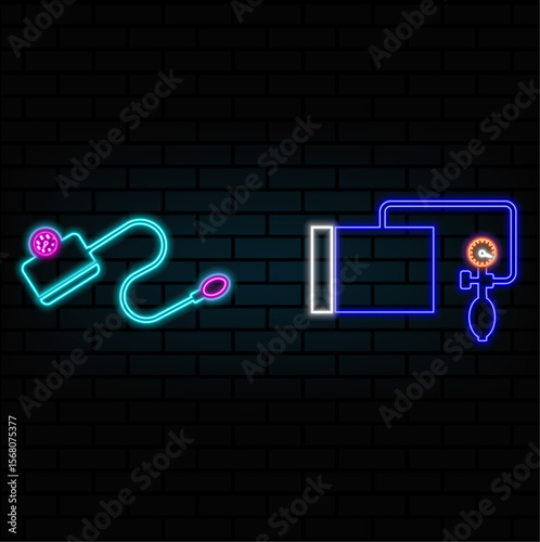 Blood Pressure Meter. neon style, blood pressure logo concept.