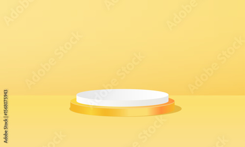 Orange and yellow podium for product presentation, cosmetics.