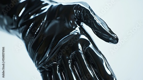 Close-up of a dark, glossy hand.