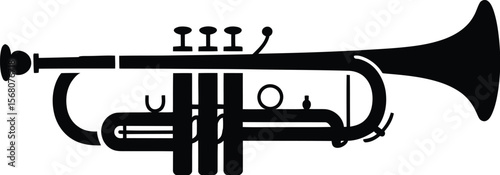 Black silhouette of a trumpet musical instrument isolated on transparent background silhouette