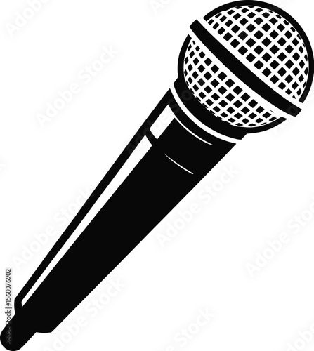 Black silhouette of a classic microphone isolated on transparent background