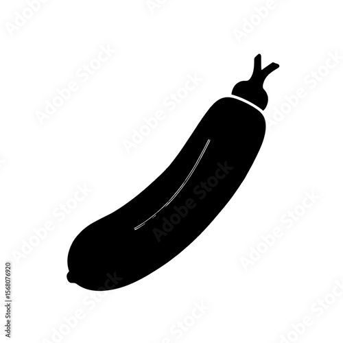 Minimalist black silhouette of a zucchini on a clean white background