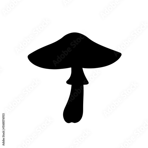 Minimalist black silhouette of a mushroom on a white background