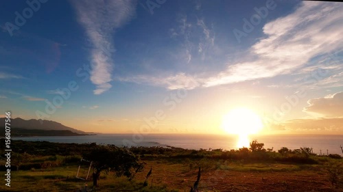 Beautiful Sunrise over Mountains and ocean , Time Lapse Video