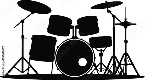 Drum kit silhouette isolated on transparent background