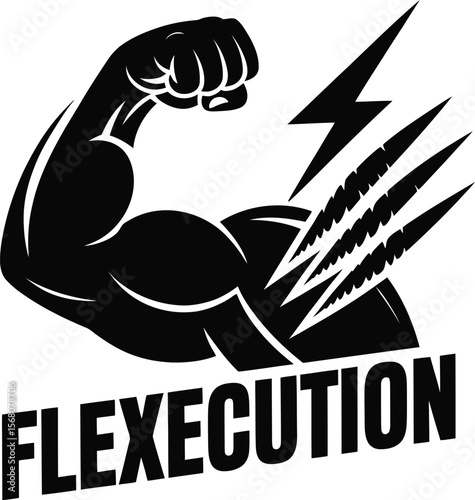 Strong bicep flex silhouette with lightning bolt and claws isolated on transparent background