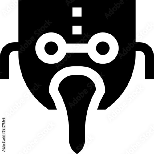 Flat vector icon of a plague doctor, featuring the iconic beaked mask and cloak, symbolizing historical medicine during pandemics and medieval times. Often associated with the Black Death, this icon i