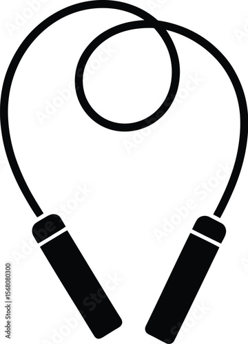 Black silhouette of a jump rope for fitness and exercise isolated on transparent background