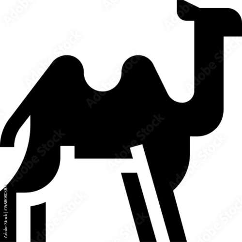 Minimalist vector icon of a camel, featuring clean lines and a flat style design. Perfect for use in travel, desert, safari, Middle Eastern, or animal-themed projects. Ideal for web design, mobile app