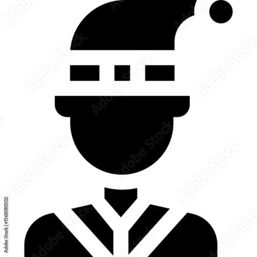 Minimal vector icon of a Christmas elf, symbolizing holiday spirit, festive magic, and Santa’s helpers. Perfect for Christmas cards, winter decorations, gift packaging, children’s content, and seasona