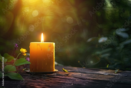 Vibrant Image of Glowing Candlelight Illuminates Tranquil Scene of Spirituality