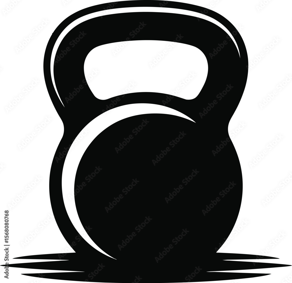 Fototapeta premium Black kettlebell silhouette with curved highlight isolated on transparent background