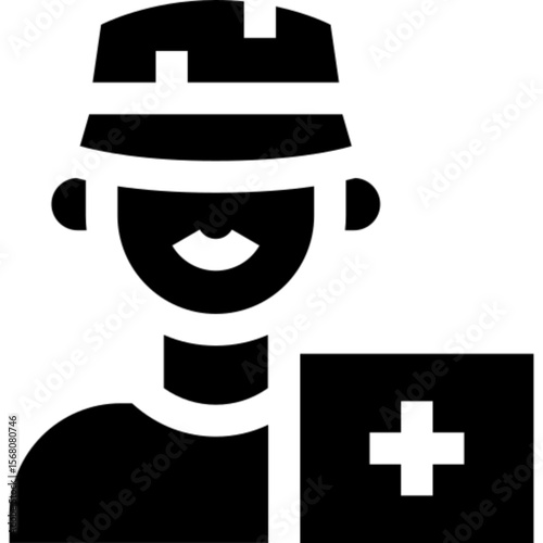 Minimalist line icon of a soldier, representing military service, defense, protection, and national security. Ideal for army-related content, veteran tributes, defense infographics, security apps, edu