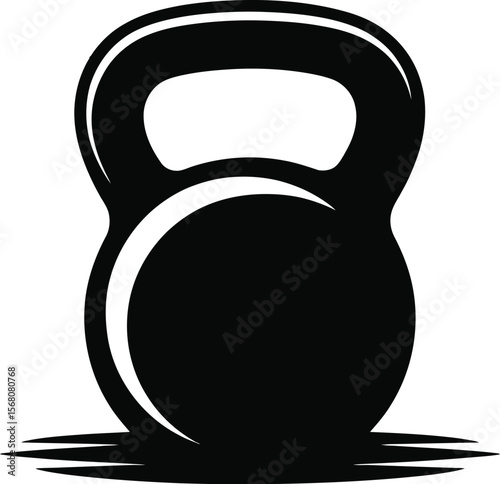 Black kettlebell silhouette with curved highlight isolated on transparent background