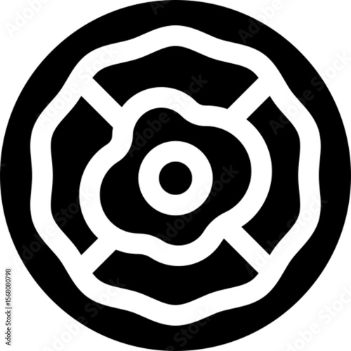 Minimalist line icon of bibimbap, a traditional Korean mixed rice dish with vegetables, egg, and meat. Symbolizes Korean cuisine, cultural food, and healthy meals. Perfect for restaurant menus, food d