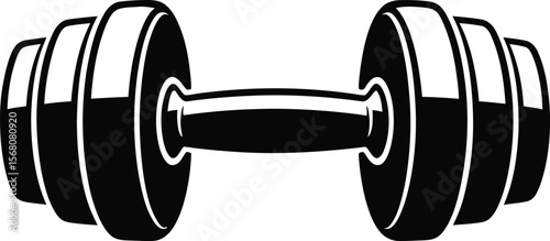Black dumbbell silhouette isolated on transparent background for fitness and gym themes