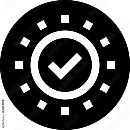 Minimalist line icon of an approved stamp or checkmark, symbolizing confirmation, validation, success, and verification. Ideal for business documents, quality control, project management, digital appr