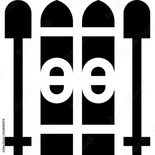 Minimalist line icon of a ski with poles, representing winter sports, alpine skiing, and mountain adventure. Ideal for travel blogs, ski resort promotions, sports apps, vacation graphics, and UI UX de