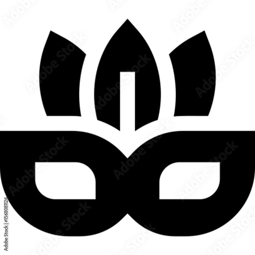 Minimalist line icon of a carnival mask with feathers, symbolizing celebration, masquerade, costume party, and cultural festivals. Ideal for Mardi Gras graphics, party invitations, event promotions, e