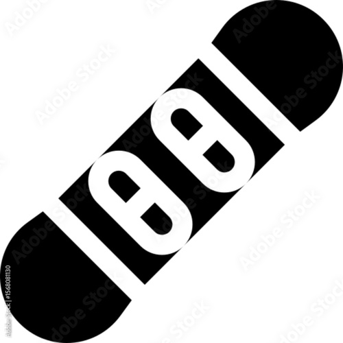 Minimalist line icon of a snowboard, representing winter sports, snowboarding activity, and extreme outdoor adventure. Ideal for ski resort promotions, sports apps, travel blogs, seasonal content, and