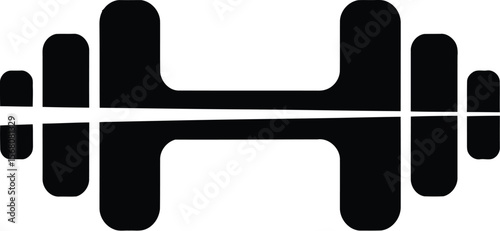 Simple black silhouette of a dumbbell isolated on transparent background