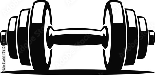 Black silhouette of a weightlifting dumbbell isolated on transparent background